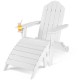White Adirondack folding ottoman made of all-weather HDPE, designed for leg relaxation and easy storage.