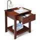 Wooden nightstand with drawer and open shelves, made of particleboard, perfect for bedroom or living room storage.