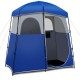 Double-room camping toilet tent in blue, made of waterproof polyester, designed for two people with sturdy steel frame.
