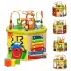 Colorful 7-in-1 wooden activity cube toy featuring bead maze, xylophone, and shape sorter for kids' educational play.