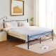 Full/Queen size metal bed frame with headboard, featuring sturdy construction and under-bed storage for bedroom.