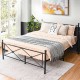 Full/Queen size metal bed frame with headboard, featuring heavy-duty slats and under-bed storage for versatile bedroom.