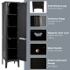 Freestanding black bathroom storage cabinet with raised legs, magnetic door lock, and compact design for efficient.