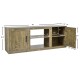 Farmhouse TV stand featuring a spacious desktop and two side cabinets, designed for TVs up to 65 inches, enhancing your.