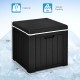Black 10-gallon storage cooler with removable lid, 220 lbs capacity, ideal for outdoor activities and BBQs.