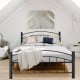 Full-size modern platform bed with a refined headboard and footboard, showcasing sturdy steel construction for added.