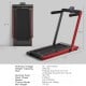 2-in-1 folding treadmill with red accents, featuring dual LED displays and compact design for easy storage and mobility.