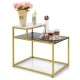 Elegant 2-tier end side table with metal frame, marble patterns, and adjustable foot pads for living room storage.
