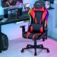Ergonomic red gaming chair with adjustable height, RGB LED lights, and removable headrest for ultimate comfort.