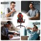 Ergonomic red and black gaming chair with RGB LED lights, adjustable height, and lumbar support for gaming and working.