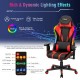 Ergonomic gaming chair with red and black design, dynamic RGB LED lights, adjustable height, and lumbar support for.