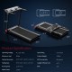 Folding treadmill with 3.75HP motor, LCD display, and Bluetooth app for home workouts, shown in folded position.