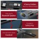 Close-up of the folding treadmill's Bluetooth speaker and device holders, featuring a sleek design for home workouts.