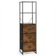 Freestanding vertical dresser in rustic brown with 3 drawers and 3 open shelves, ideal for compact storage solutions.