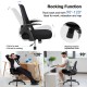 Adjustable mesh office chair with flip-up armrests, ergonomic backrest, and 90°-120° rocking function for comfort.