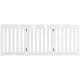 Freestanding 24-inch white wooden dog gate with expandable design and 360° flexible hinges for pet safety.
