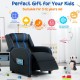 Kids recliner chair in blue with adjustable backrest and footrest, featuring side pockets for storage, perfect for.