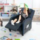 Kids recliner chair in blue with adjustable footrest, side pockets, and sturdy frame for comfortable relaxation and.