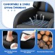 Kids recliner chair in blue with adjustable backrest, high-density sponge padding, and side pockets for storage.