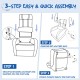 Kids recliner chair in blue with adjustable backrest and footrest, featuring side pockets for storage and sturdy frame.
