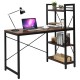 Side view of the tan 47.5-inch writing desk showcasing the 4-tier shelves and sturdy X-shape iron frame for enhanced.