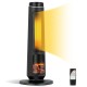 Tall black 1500W space heater with 3D flame effect, remote control, and oscillation for efficient indoor heating.