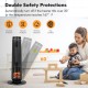 1500W PTC fast heating space heater in black with 3D flame effect, oscillation, and safety features for indoor use.