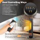 1500W black space heater with LCD touch-screen panel, remote control, and 3D flame effect for indoor warmth.
