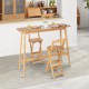 Bamboo bar table with two stools, featuring a natural finish and rounded corners, perfect for dining or kitchen use.