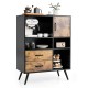 Industrial buffet sideboard with a single-door cabinet and two drawers, offering stylish storage for kitchen essentials.