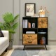 Industrial buffet sideboard with open compartments and rustic brown finish, designed for stylish kitchen organization.