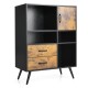 Industrial buffet sideboard in rustic brown with cubbies and drawers, ideal for kitchen storage and easy cleaning.