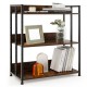 Three-tier industrial bookshelf with adjustable shelves, durable engineered wood, and sturdy metal frame for versatile.