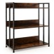 Side view of the 3-tier industrial bookshelf showcasing thick engineered wood shelves and a robust powder-coated metal.