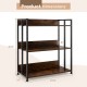 3-tier industrial bookshelf with adjustable shelves, sturdy metal frame, and raised edges for stability and protection.
