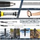 Retractable ski poles with tungsten tip and length scale, adjustable from 65cm to 135cm for various terrains.