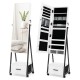 Jewelry cabinet with full-length mirror, white MDF and steel frame, featuring large storage and lockable wheels for.