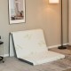Tri-fold memory foam floor mattress with bamboo cover, ideal for portable lounging and easy storage with carrying bag.