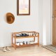 2-tier acacia wood shoe rack with 4 side metal hooks, ideal for organizing 6-8 pairs of shoes in entryway or bedroom.