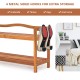 2-tier acacia wood shoe rack with 4 side metal hooks, ideal for organizing shoes and maximizing entryway space.