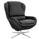 Black 360° swivel leather lounge chair with ottoman, featuring a sturdy aluminum alloy base for versatile living space.