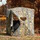3-person portable tent with camouflage design, featuring multiple windows for visibility and easy setup for outdoor use.