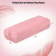 Yoga bolster pillow in pink, 26" x 10" x 6", with washable cover and carry handle for comfortable support during yoga.