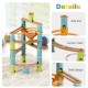 Bamboo marble run toy set featuring curved tracks and slide design, ideal for kids' creativity and engineering skills.
