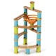 Bamboo marble run toy set with 106 pieces, featuring colorful tubes and a funnel for creative play and engineering.