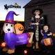 Inflatable 5-foot Halloween dachshund dog with pumpkin, featuring LED lights, perfect for festive outdoor decoration.