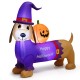 Inflatable 5-foot Halloween dachshund dog with pumpkin, featuring LED lights, perfect for festive outdoor decorations.