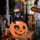 5-foot inflatable Halloween pumpkin with a witch's black cat, featuring LED lights for a spooky atmosphere.