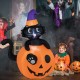 5-foot inflatable Halloween pumpkin with a black cat, featuring LED lights for a spooky atmosphere, ideal for outdoor.