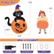 5-foot inflatable Halloween pumpkin with a witch's black cat, featuring LED lights and durable 210T polyester fabric.